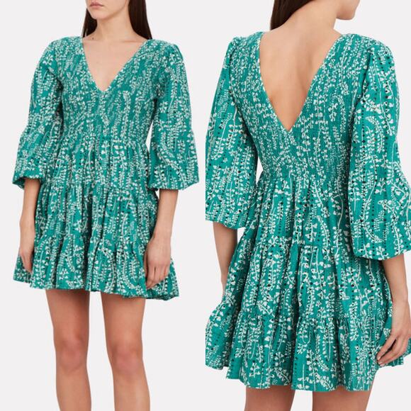 Rixo Sasha Floral Mini Dress Green Cotton Eyelet Broderie Anglaise Small Preown - Picture 4 of 13
